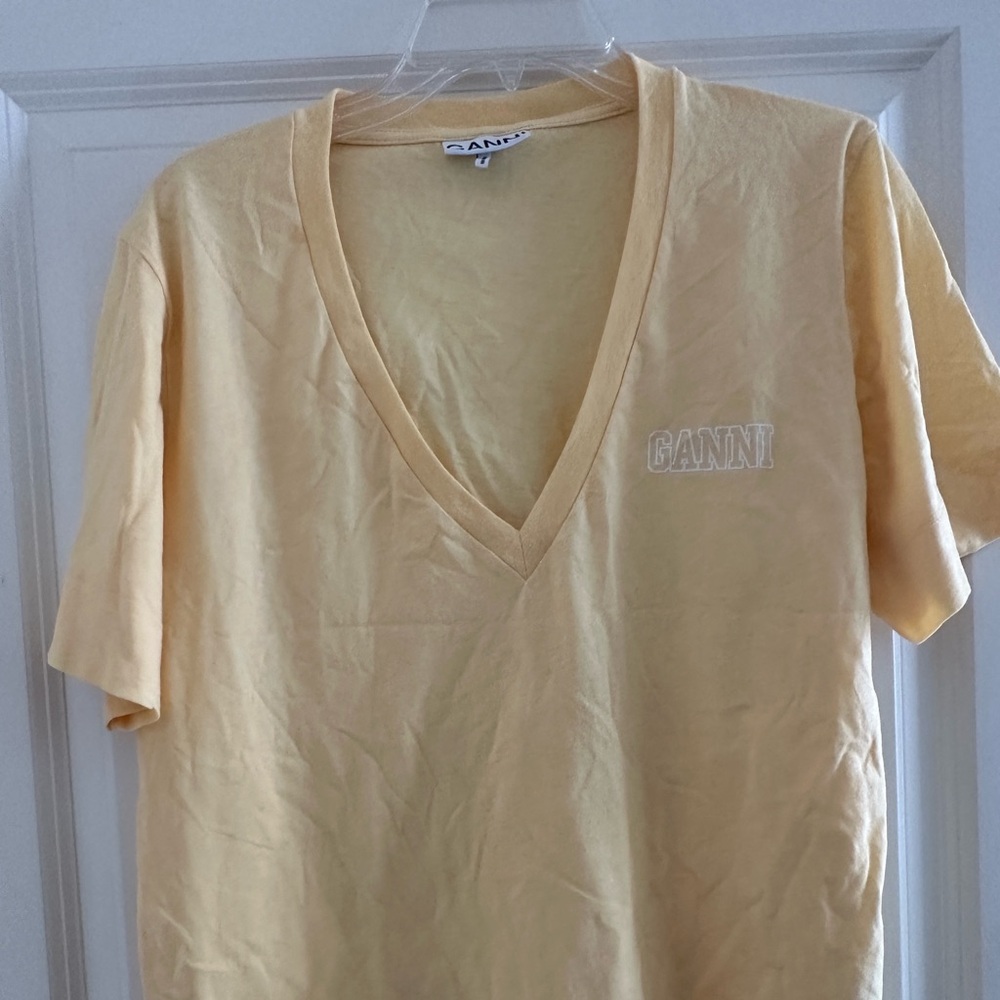 Ganni Light Yellow V-Neck Tee